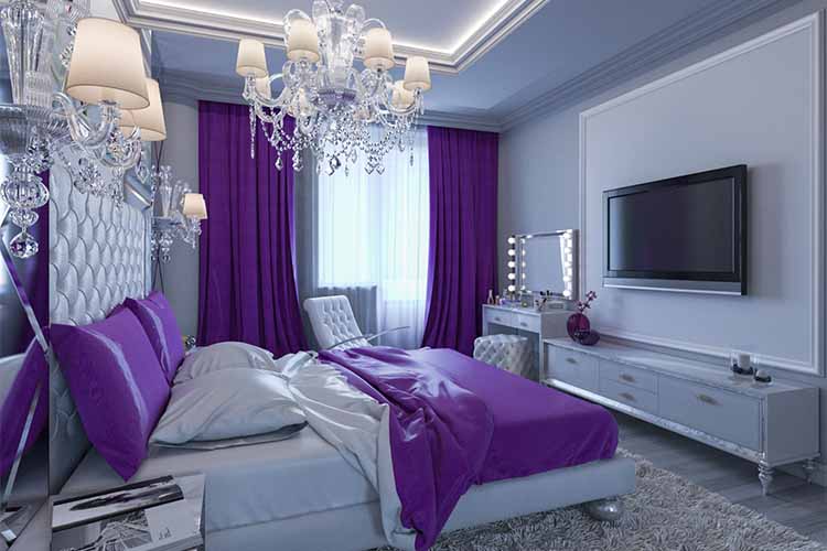 Purple silver bedroom color combination
