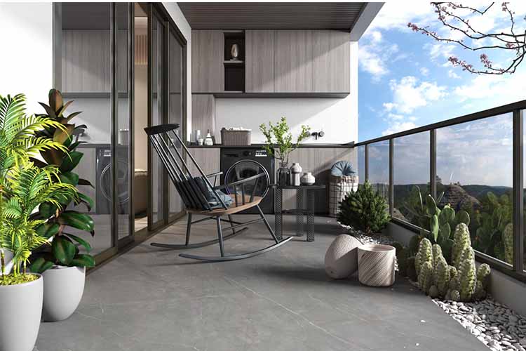 Granite Finish Balcony Tile Design Idea