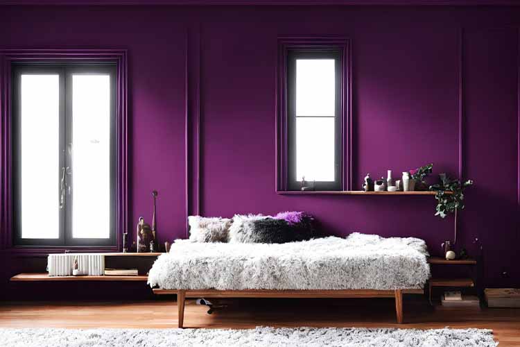 Plum white bedroom color combination