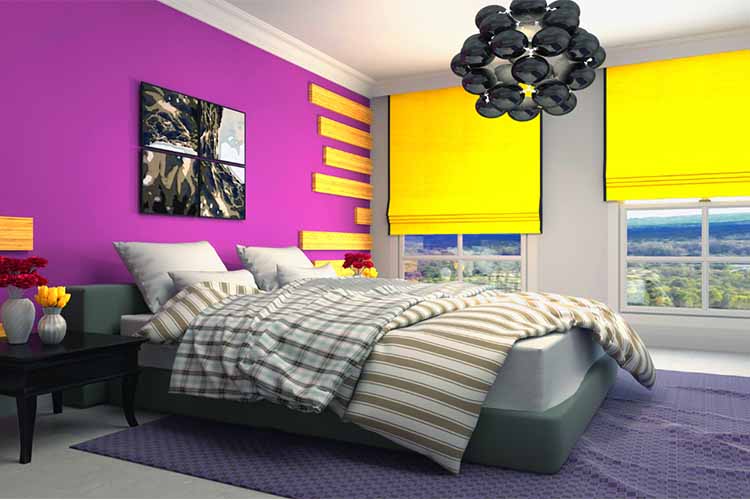 Purple mustard yellow bedroom color combination