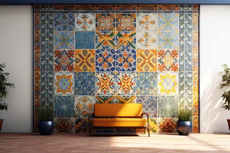 Moroccan half wall tile design idea for vibrant living room style