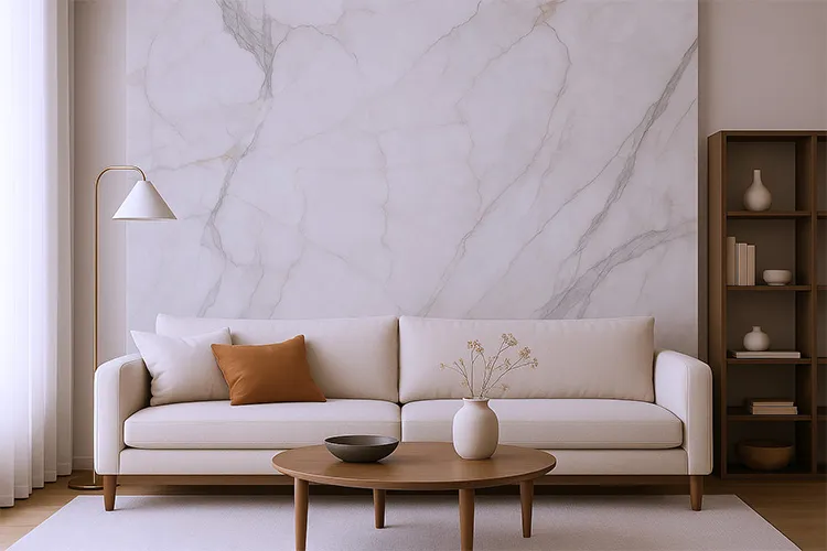 Modern living room wall tiles design with stylish texture and warm tones