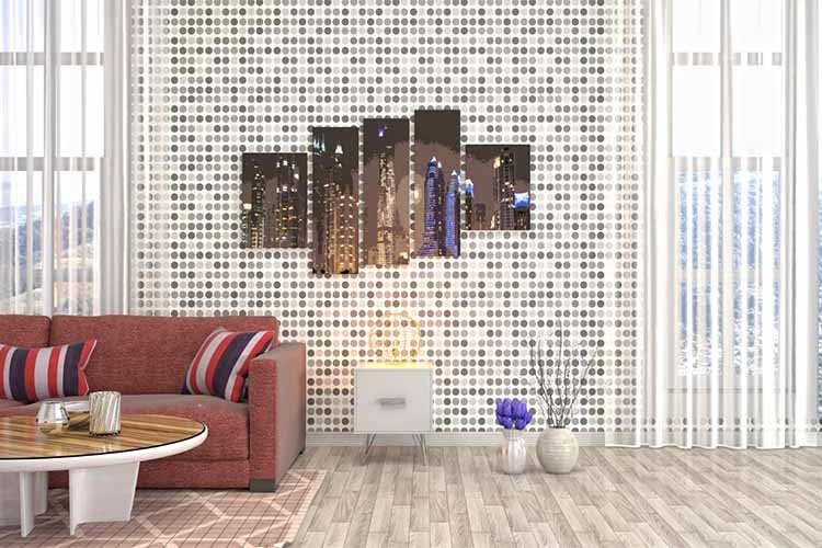 Mosaic tile half wall design idea for colorful living room look