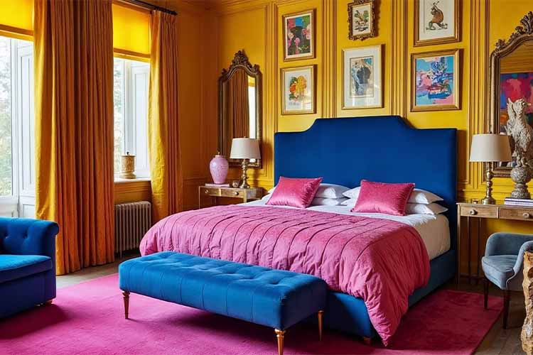 Purple orange bedroom color combination