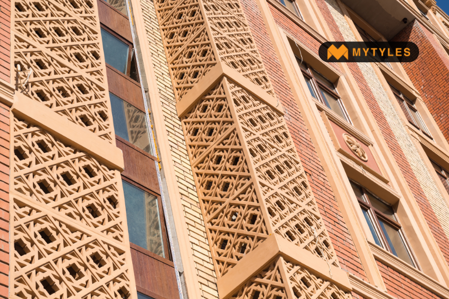 modern terracotta jali elevation