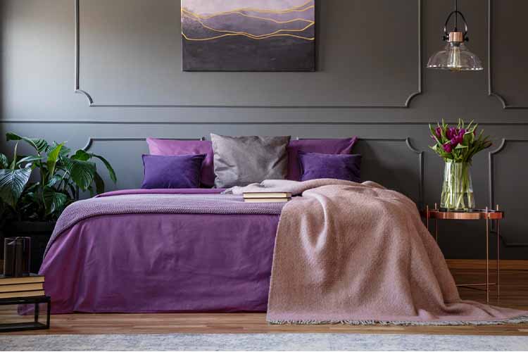 Grey purple bedroom color combination