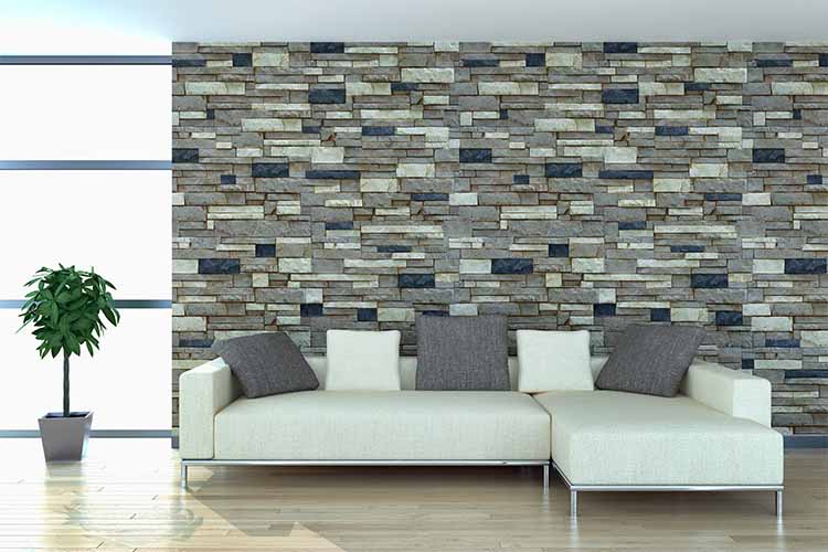 Stone half wall tile design idea for natural living room finish