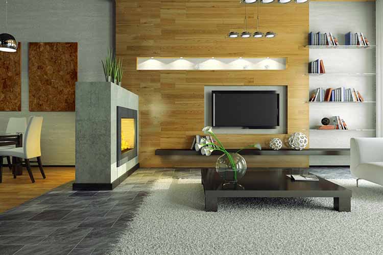 Wood-look half wall tile design idea for warm living room feel
