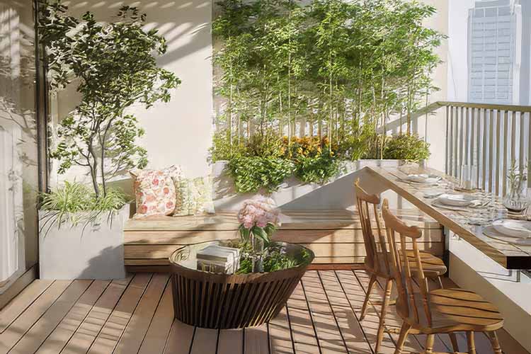 Wood Finish Balcony Tile Design Idea