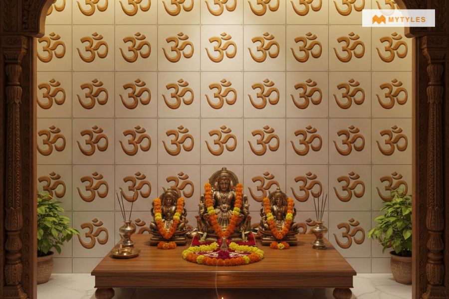 Pooja Room Tile Ideas Incorporating Spiritual Motifs