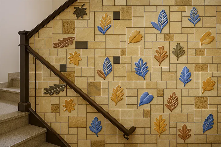Decorative wall tiles for staircase with textured finish