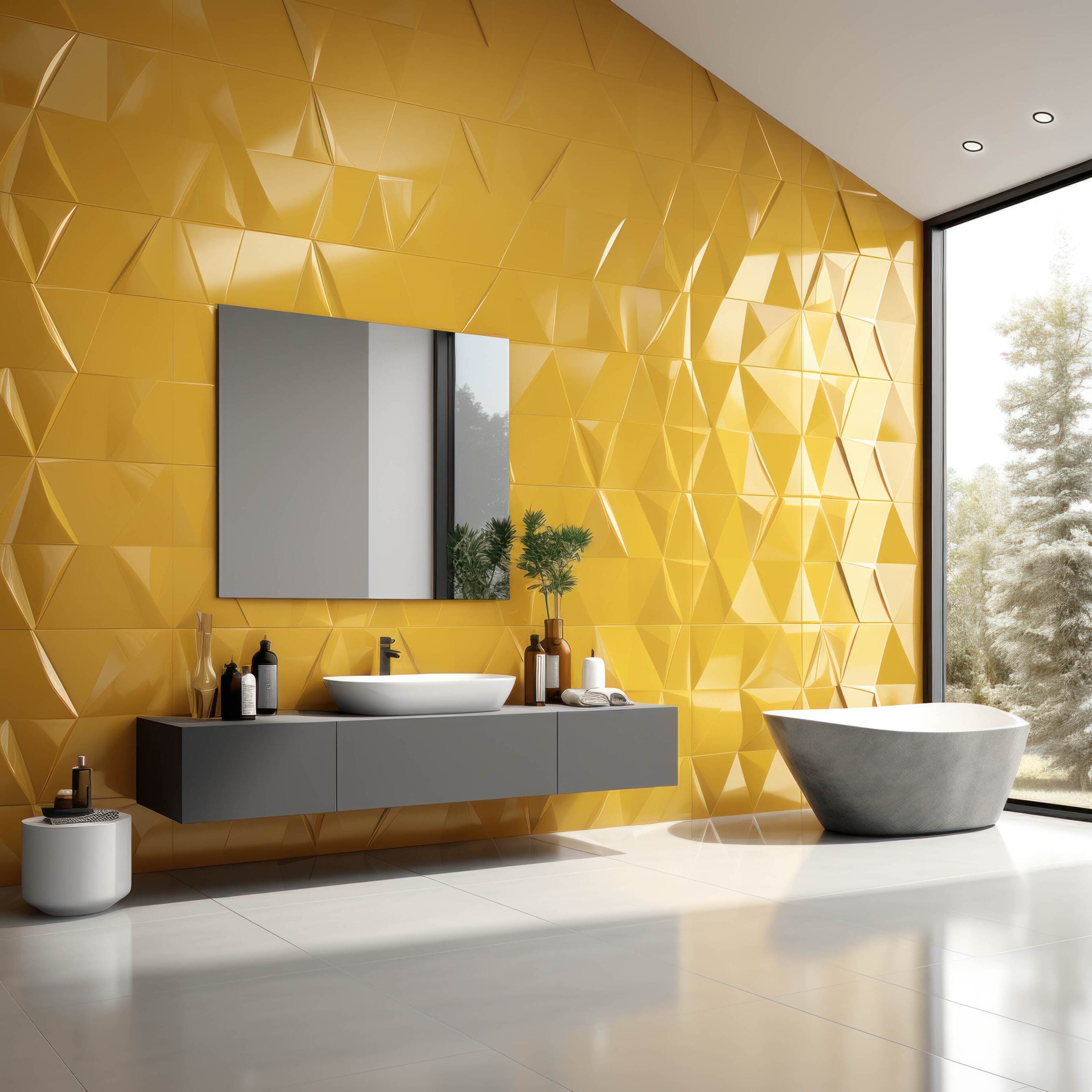 Mustard Yellow and Gray tile color combination