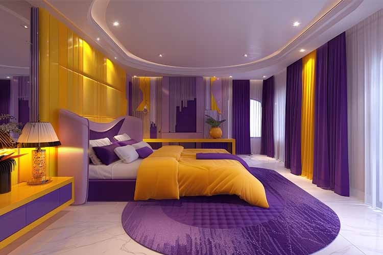 Purple yellow bedroom color combination