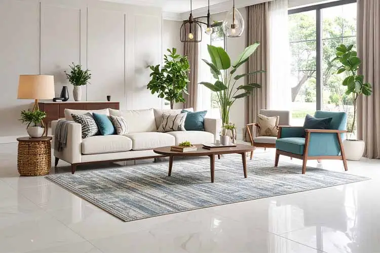 Drawing room floor tiles design ideas with premium finish