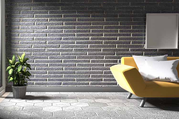 Brick half wall tile design idea for rustic living room theme