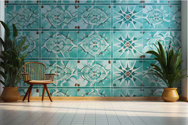 Printed tile half wall design idea for artistic living room touch