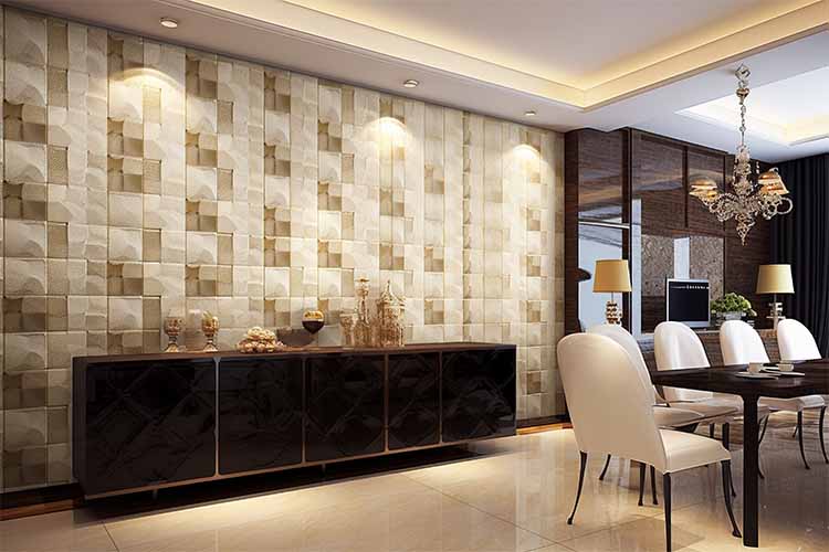 3D half wall tile design idea for modern living room décor