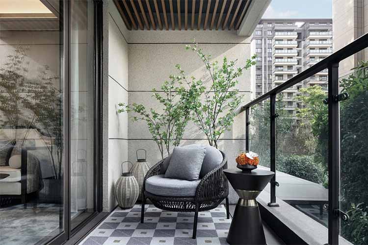 Checkered Balcony Tile Design Idea