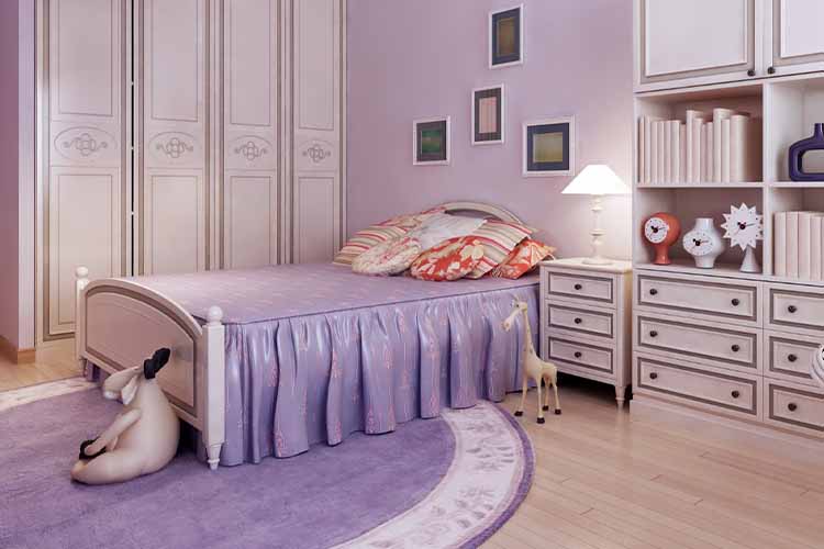 Purple off white bedroom color combination