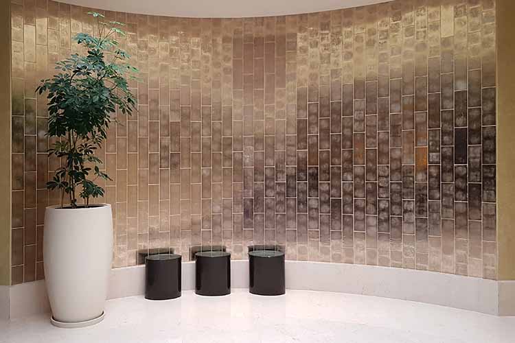 Glass highlighter tile design idea for glossy living room walls