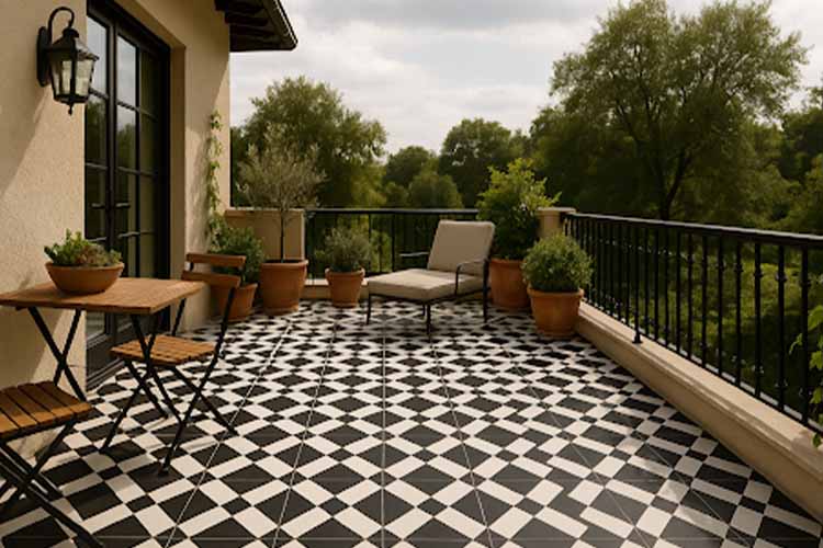Monochrome Balcony Tile Design Idea