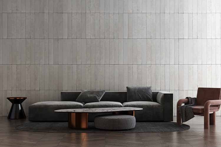 Kitkat tile half wall design idea for sleek living room accent