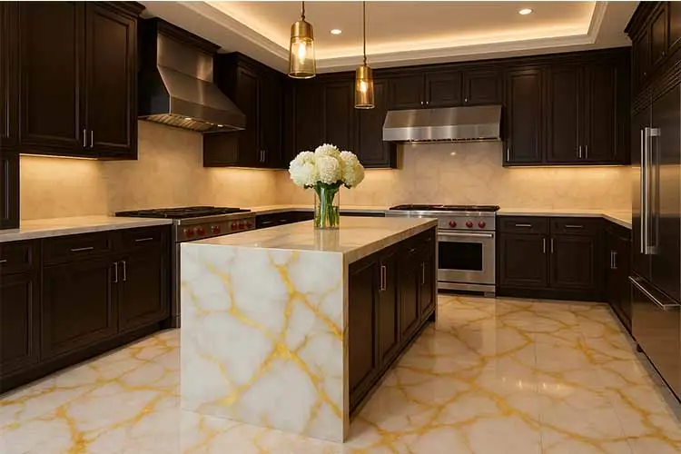 Kitchen floor tiles design ideas with glossy easy-clean finish