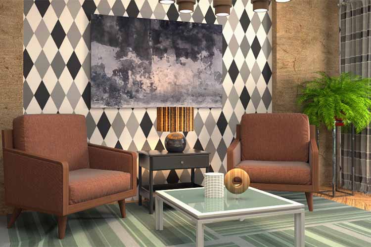 Geometric half wall tile design idea for bold living room décor
