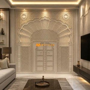 undefined-3D Mint Mandir Arch Mural Code37873 (2400x2400mm, Stone)-MYTMU060