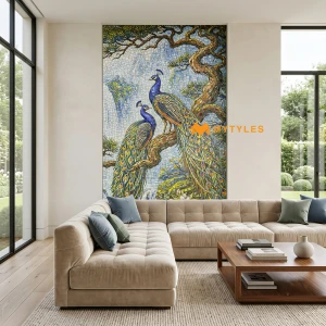 undefined-Emerald Green Peacock Sugar Vitrified Poster Tile Code39907 1200x2400mm 4Pc Set