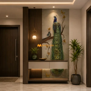 undefined-Poster Wall Tile - Peacock KM1515 Code8332 (2x5 Feet, Matt, 5Pcs)