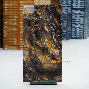 undefined-Volcanic Magma Black Hi-Gloss Vitrified Marble Tile Code40622 600x1200mm 2Pc