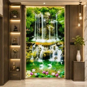 undefined-Vitrified Water Fall Poster Wall Tile Code32543 (4x6 Feet, Glossy, 3Pcs)