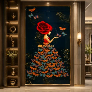 undefined-Beautiful Girl With Butterflies Poster Wall Tile Code30993 (4x6ft, Glossy, 3Pcs)