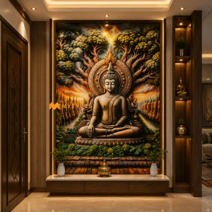 undefined-Vitrified Buddha Poster Wall Tile Code28972 (4x6 Feet, Glossy, 3Pcs)-KC-2421