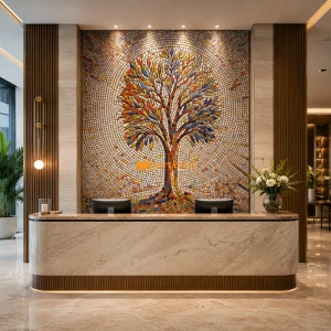 undefined-Vitrified Prism Tree Mosaic Wall Tile Code35262 (4x8 Feet, Matt)
