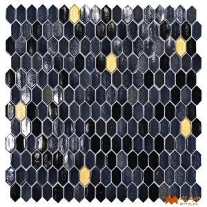 undefined-Imported Black Mosaic Wall Tile Code36336 (295x298mm, Glossy)