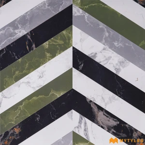 undefined-Verde Noir White Chevron Matt Vitrified Moroccan Tile Code40239 600x600mm 4Pc