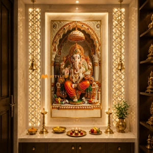 undefined-Vitrified Ganesha Wall Poster Tile Code38288 (600x1200mm, Matt with Glitter)