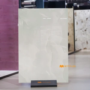 undefined-Onyx White Marble Look Vitrified Slab Tile Code37332