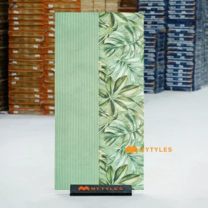 undefined-Green Fluted Monstera Leaf Vitrified Tropical Wall Tile Code40362 600x1200mm 2Pc