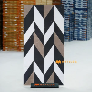 undefined-Brown Seamless Chevron Matt Vitrified Inlay Tile Code40426 600x1200mm 2Pc
