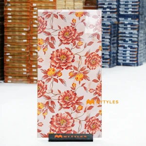 undefined-Crimson Red Bloom Glossy Vitrified Tropical Tile Code40635 600x1200mm 2Pc Pack