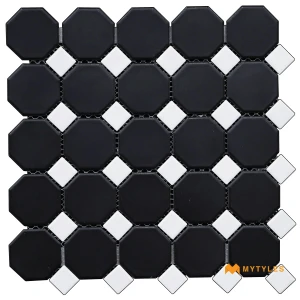 undefined-Obsidian Black White Matt Porcelain Octagon Mosaic Tile Code39701 295x295mm 20Pc