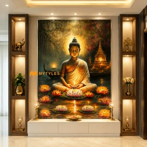 undefined-Vitrified Buddha Poster Wall Tile Code28456 (4x6 Feet, Glossy, 3Pcs)-KC-2420