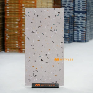 undefined-Light Grey Matt Vitrified Terrazzo Tile Code40453 600x1200mm 2Pc Pack