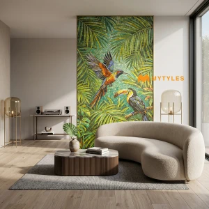undefined-Tropical Green Toucan Sugar Vitrified Poster Tile Code39908 1200x2400mm 4Pc Set
