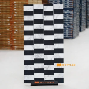 undefined-White & Black Geometric Floor and Wall Tile Code39029 (600x1200mm, Matt)