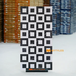 undefined-Monochrome Nested Square Matt Vitrified Inlay Tile Code40431 600x1200mm 2Pc