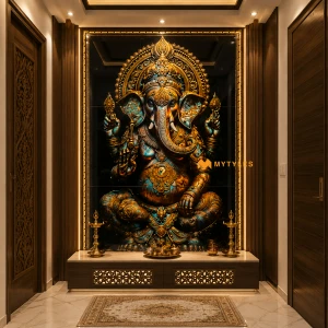 undefined-Vitrified Ganesha Poster Wall Tile Code28971 (4x6 Feet, Glossy, 3Pcs)-KC-2425